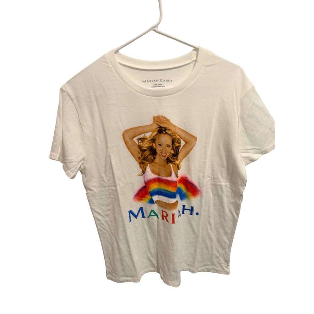 Mariah Carey Women's White Graphic Print Crew Neck Short Sleeve T-Shirt XL